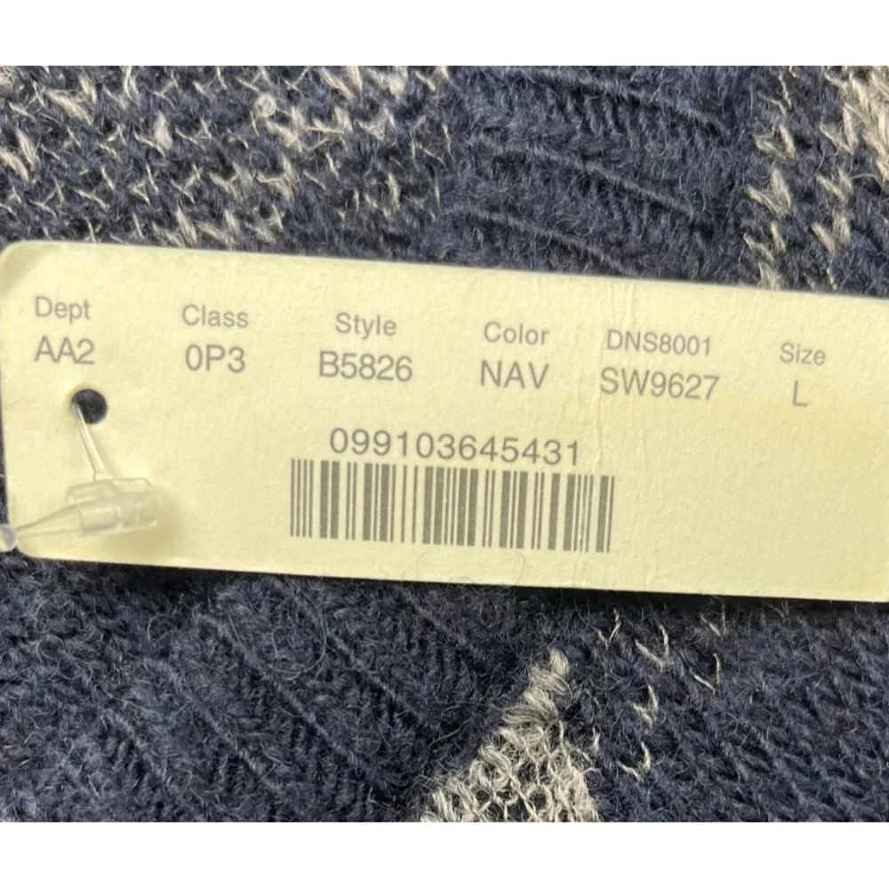 NWT J Crew‎ Men's Sweater Sz L Blue Gray Check Linen Wool Alpaca Long Sleeve